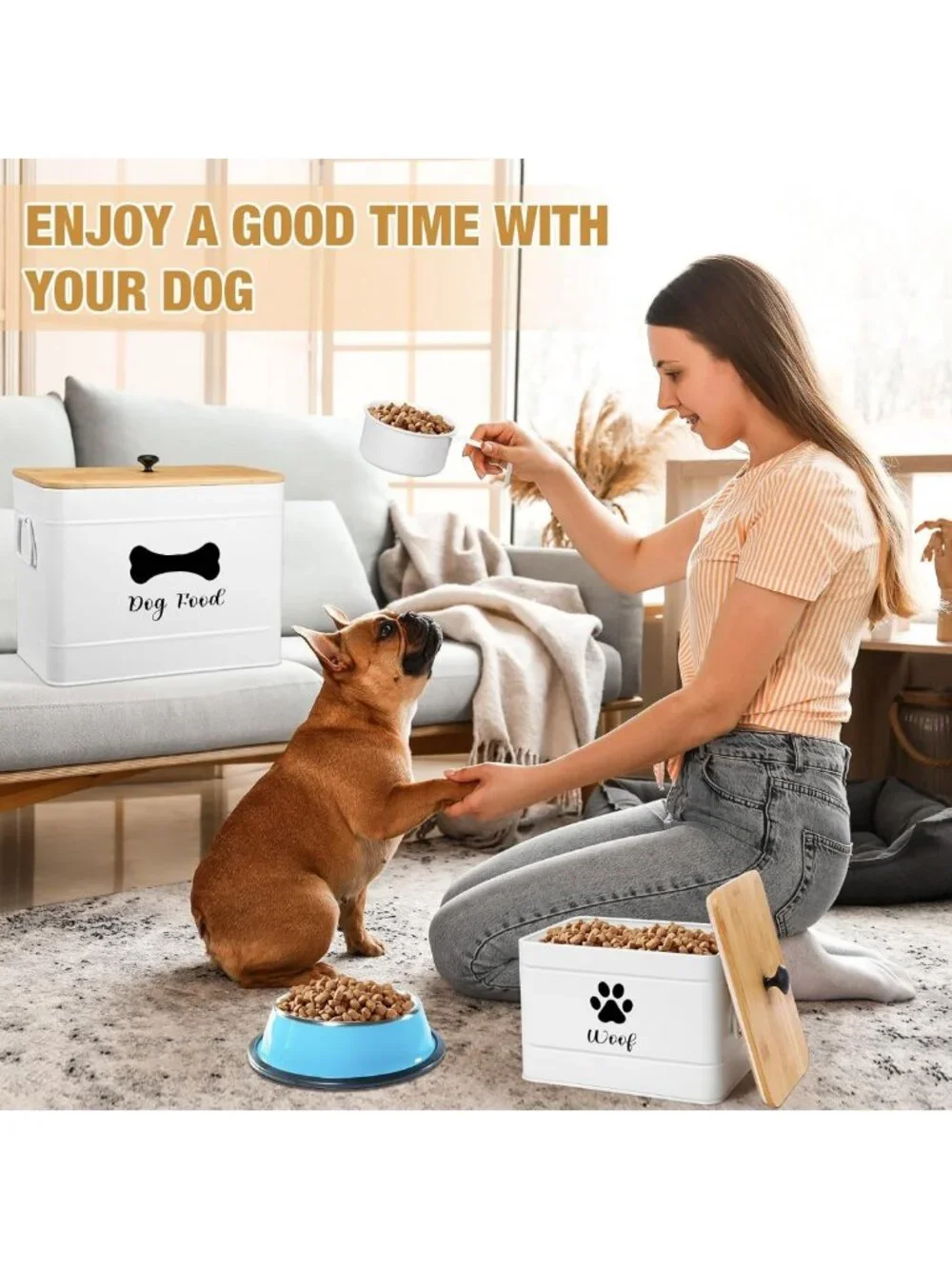 Extra Large Airtight Dog Food Storage Containers Set of 2 with Bamboo Lids